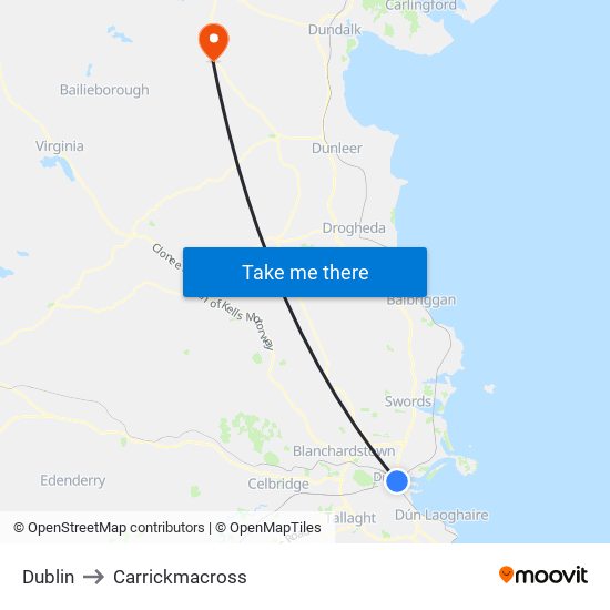 Dublin to Carrickmacross map