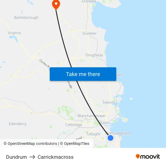 Dundrum to Carrickmacross map