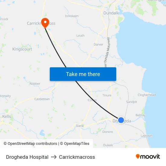 Drogheda Hospital to Carrickmacross map