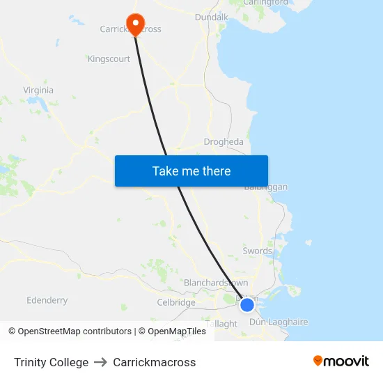 Trinity College to Carrickmacross map