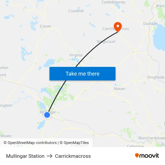 Mullingar Station to Carrickmacross map
