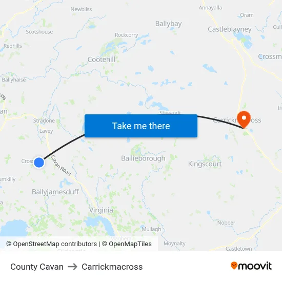 County Cavan to Carrickmacross map