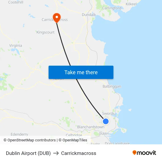 Dublin Airport (DUB) to Carrickmacross map