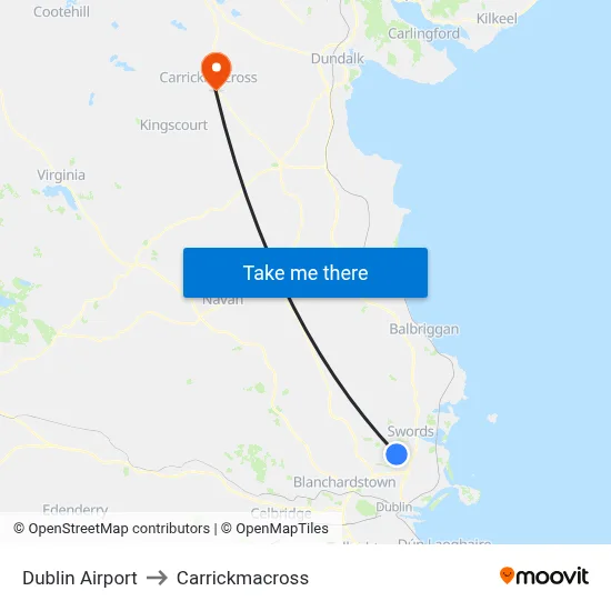 Dublin Airport to Carrickmacross map