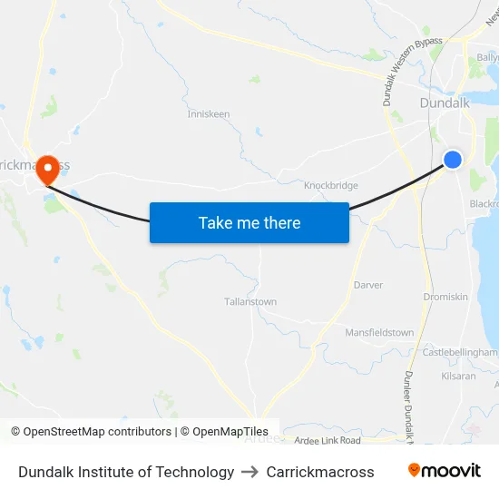 Dundalk Institute of Technology to Carrickmacross map