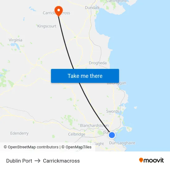 Dublin Port to Carrickmacross map