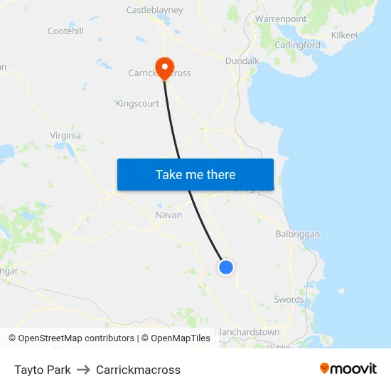 Tayto Park to Carrickmacross map