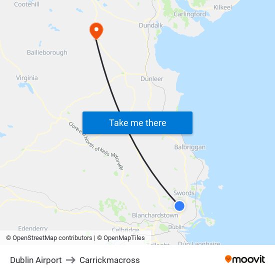 Dublin Airport to Carrickmacross map