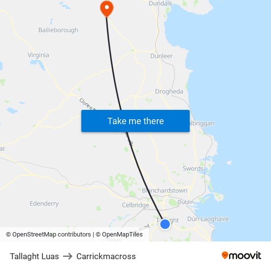 Tallaght Luas to Carrickmacross map