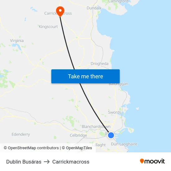 Dublin Busáras to Carrickmacross map