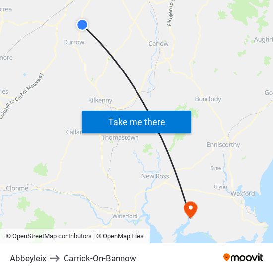 Abbeyleix to Carrick-On-Bannow map