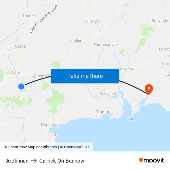 Ardfinnan to Carrick-On-Bannow map