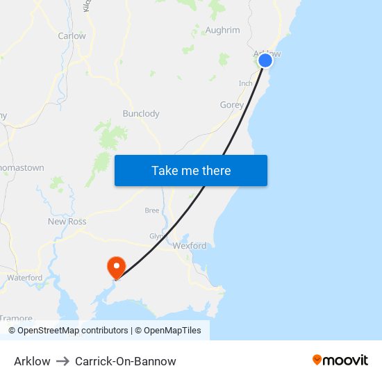 Arklow to Carrick-On-Bannow map