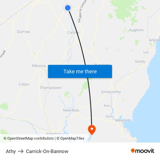 Athy to Carrick-On-Bannow map