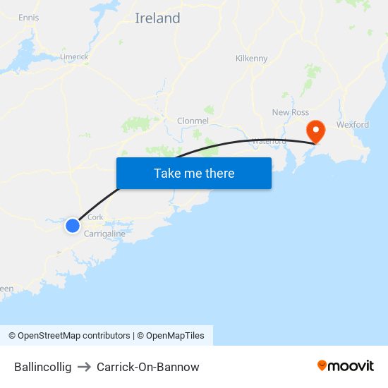 Ballincollig to Carrick-On-Bannow map