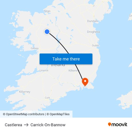 Castlerea to Carrick-On-Bannow map