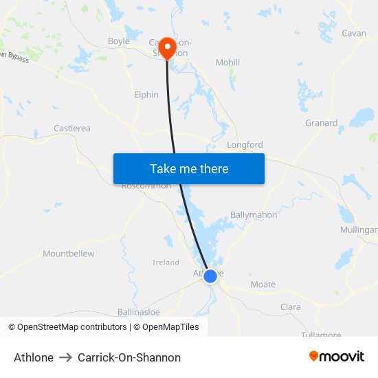 Athlone to Carrick-On-Shannon map