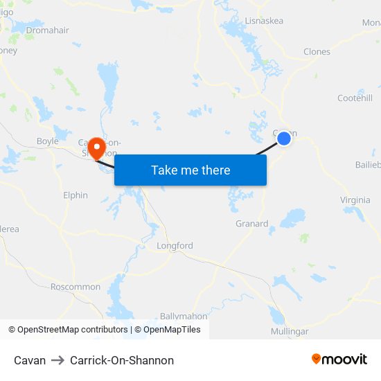 Cavan to Carrick-On-Shannon map