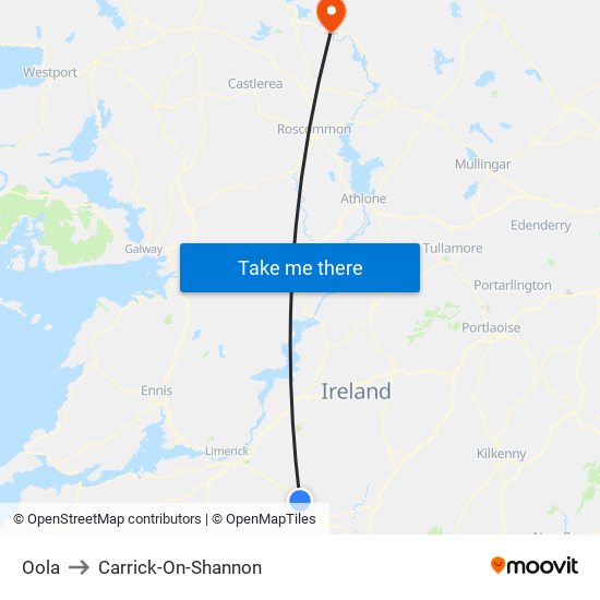 Oola to Carrick-On-Shannon map
