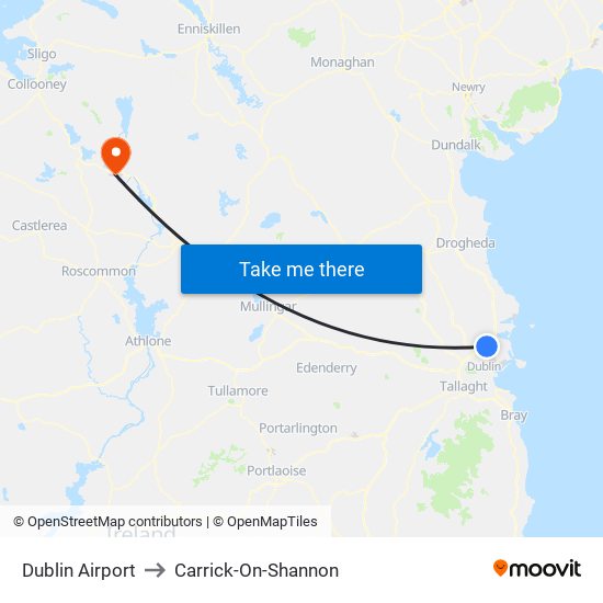 Dublin Airport to Carrick-On-Shannon map