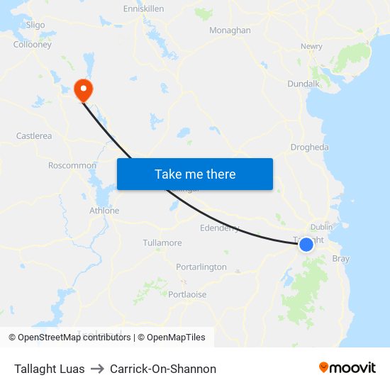 Tallaght Luas to Carrick-On-Shannon map
