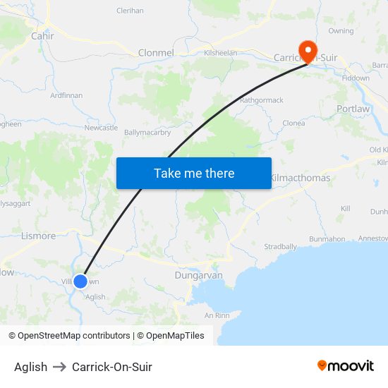 Aglish to Carrick-On-Suir map