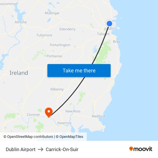 Dublin Airport to Carrick-On-Suir map
