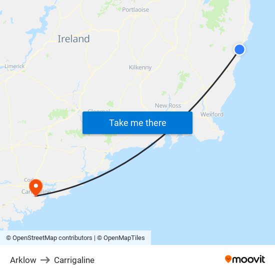 Arklow to Carrigaline map