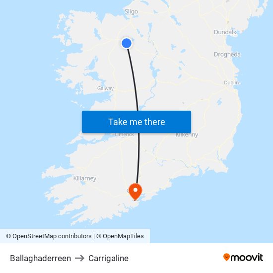 Ballaghaderreen to Carrigaline map