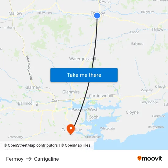 Fermoy to Carrigaline map