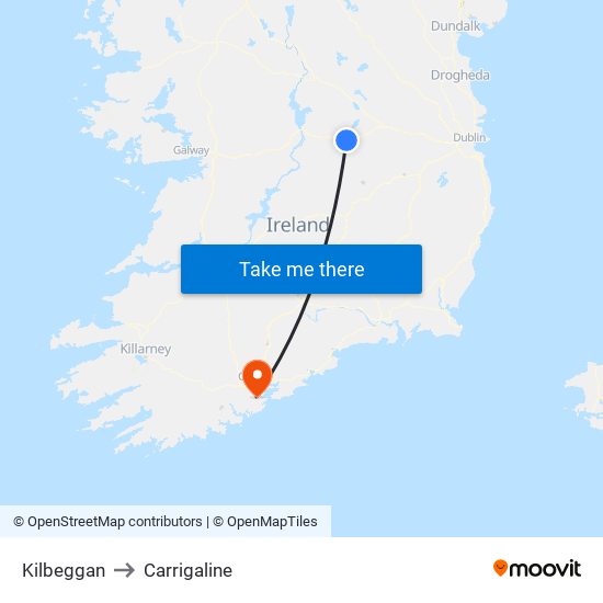 Kilbeggan to Carrigaline map