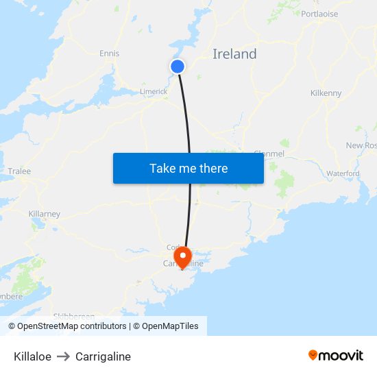 Killaloe to Carrigaline map