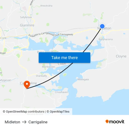 Midleton to Carrigaline map