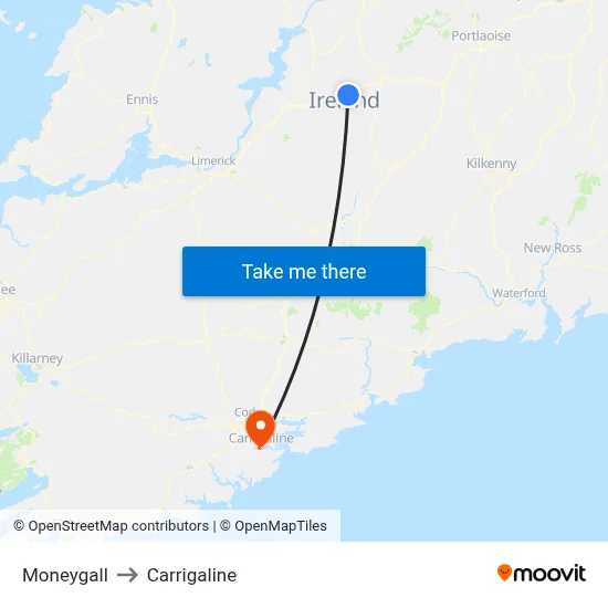 Moneygall to Carrigaline map