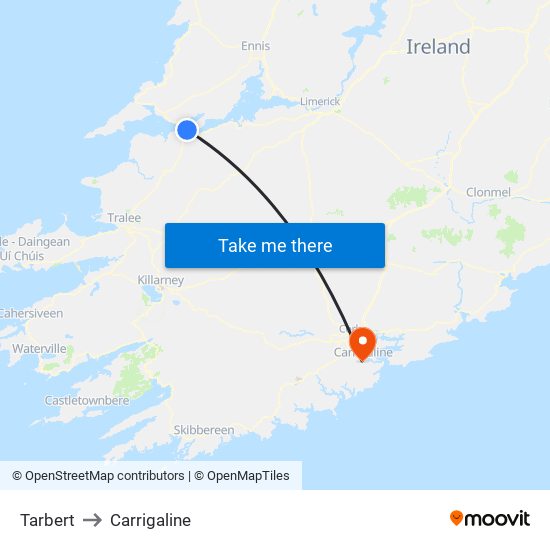 Tarbert to Carrigaline map