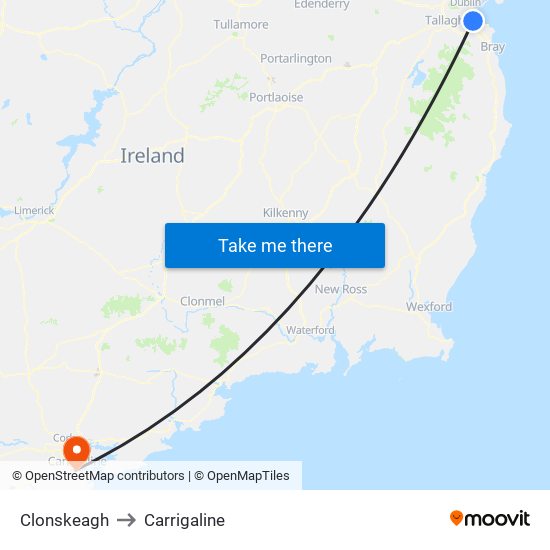 Clonskeagh to Carrigaline map