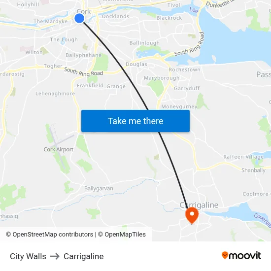 City Walls to Carrigaline map