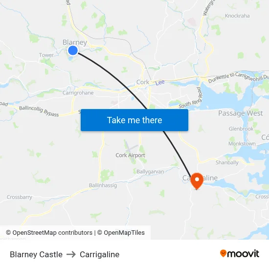 Blarney Castle to Carrigaline map