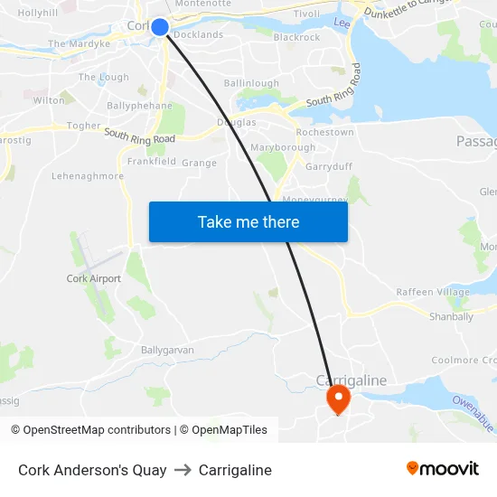 Cork Anderson's Quay to Carrigaline map