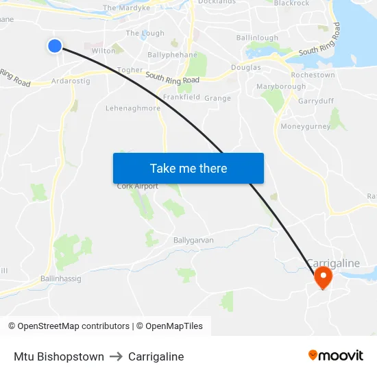 Mtu Bishopstown to Carrigaline map