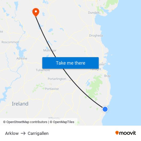 Arklow to Carrigallen map
