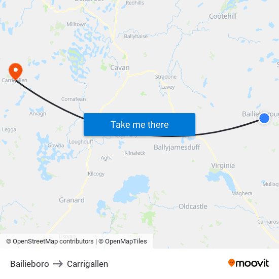 Bailieboro to Carrigallen map