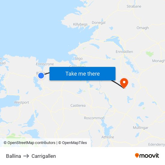 Ballina to Carrigallen map