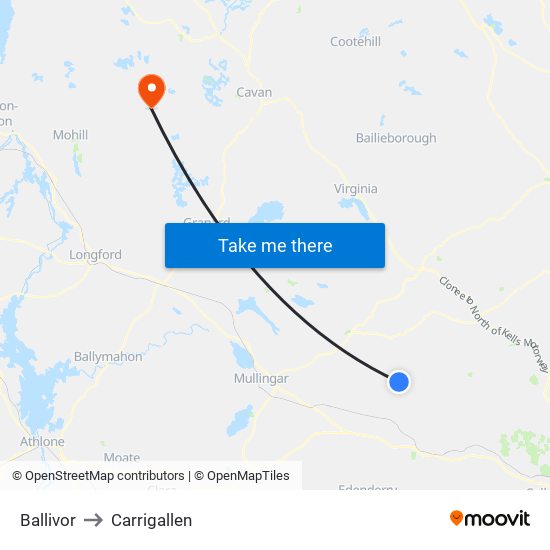 Ballivor to Carrigallen map