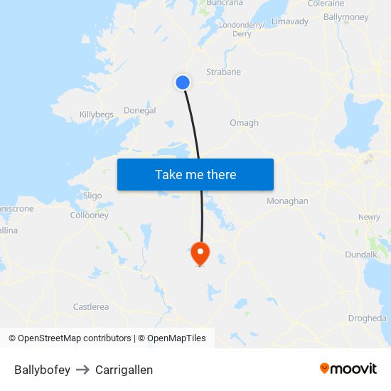 Ballybofey to Carrigallen map