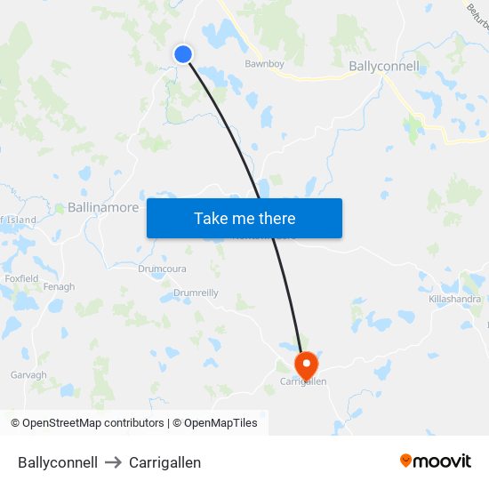 Ballyconnell to Carrigallen map