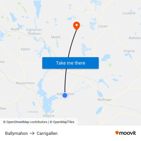 Ballymahon to Carrigallen map