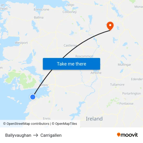 Ballyvaughan to Carrigallen map