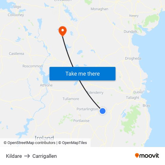 Kildare to Carrigallen map