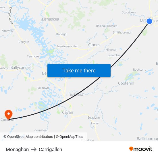 Monaghan to Carrigallen map